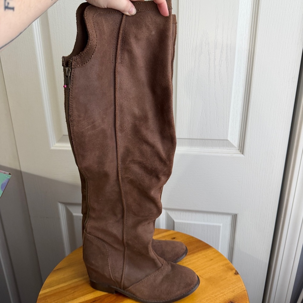 Naughty Monkey brown leather suede over knee boots size 8